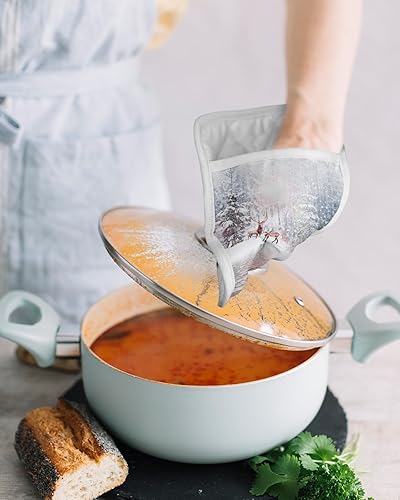 Miniatura 4 de Juego de 3 agarraderas de tela de toalla con bolsillo para cocina, antideslizante y aislante de calor, guantes de horno gruesos para hornear,