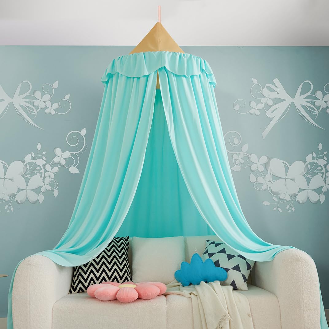 Ricemru Betthimmel Mädchen Babybett Vollstoff Kinder Babys Bett Baldachin Himmelbett Hängende Prinzessin Mückennetz für Schlafzimmer Babyzimmer 400CM (Senfgelb Mint)