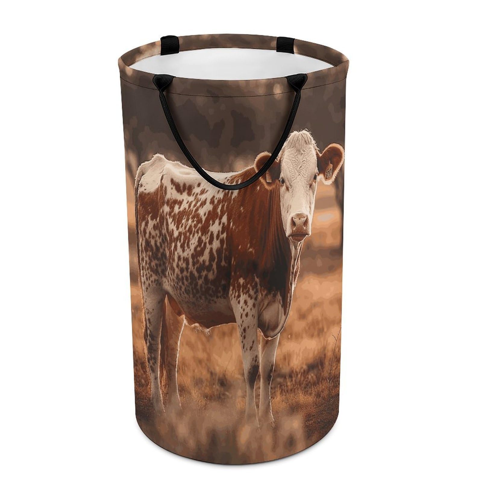Cow Standing Laundry Basket Freestanding Laundry Hamper with Handles Waterproof Dirty Clothes Hamper Collapsible Washing Bin Aesthetic Clothes Basket for Bathroom Bedroom Dorm