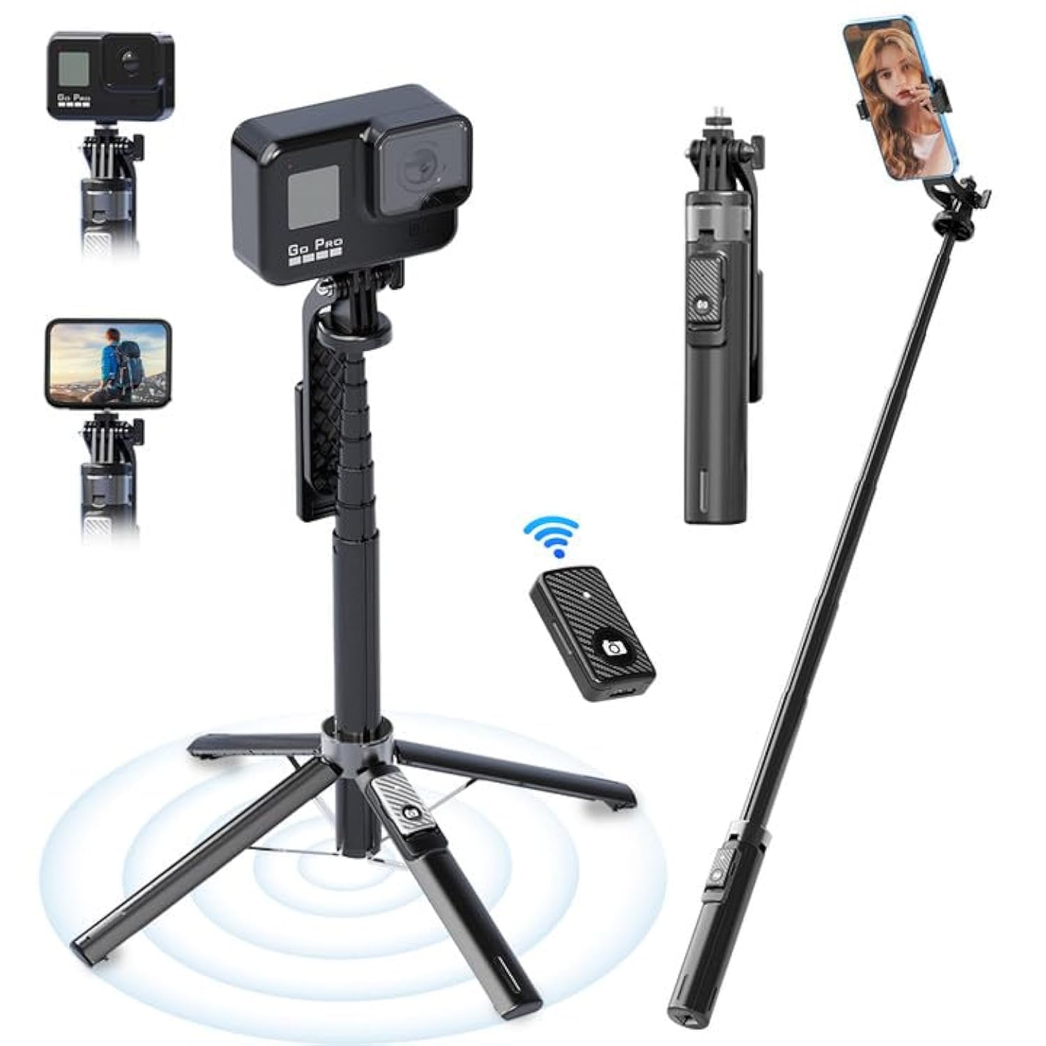 Yakiter Mobile Phone Tripods, 135cm Bluetooth Phone Selfie Stick with Remote Control, Travel Tripod Action Camera, Best for Outdoor and Indoor Long Tripods, Makeup, Travel and Video Artifact