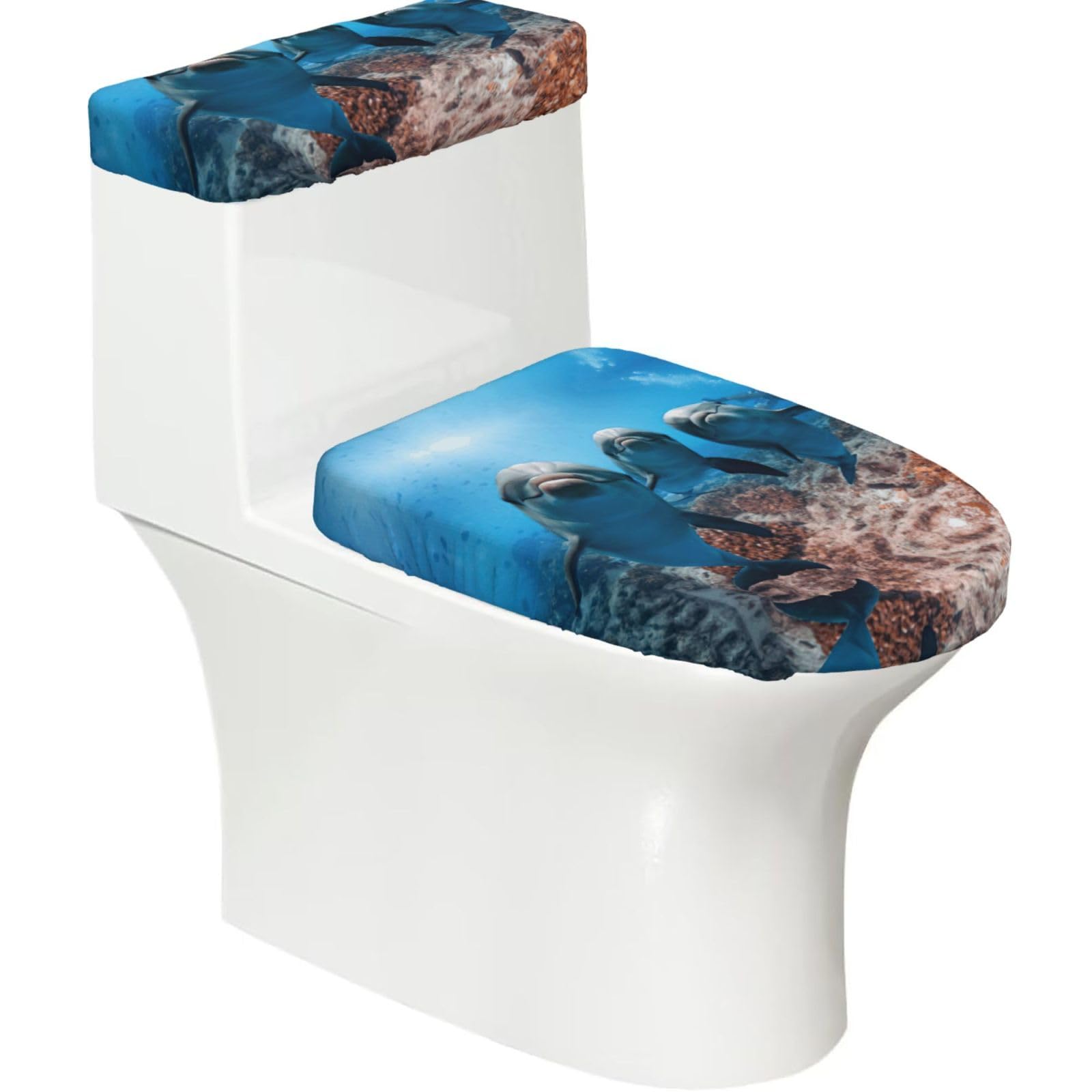 Funny Dolphin Looking At You Print Bathroom Decor Toilet Lid Cover And Tank Covers, Restroom Accessories Fits Most Round