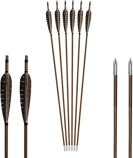 TOPARCHERY 6pcs 31 inch Bamboo Arrows with Medieval Arrow Heads and 5 Inches of Natural Feathers for Traditional Bow Recurve Bow