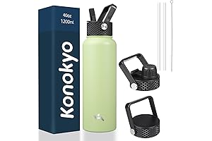 Insulated Water Bottle with Straw,40oz 3 Lids Metal Bottles Stainless Steel Water Flask