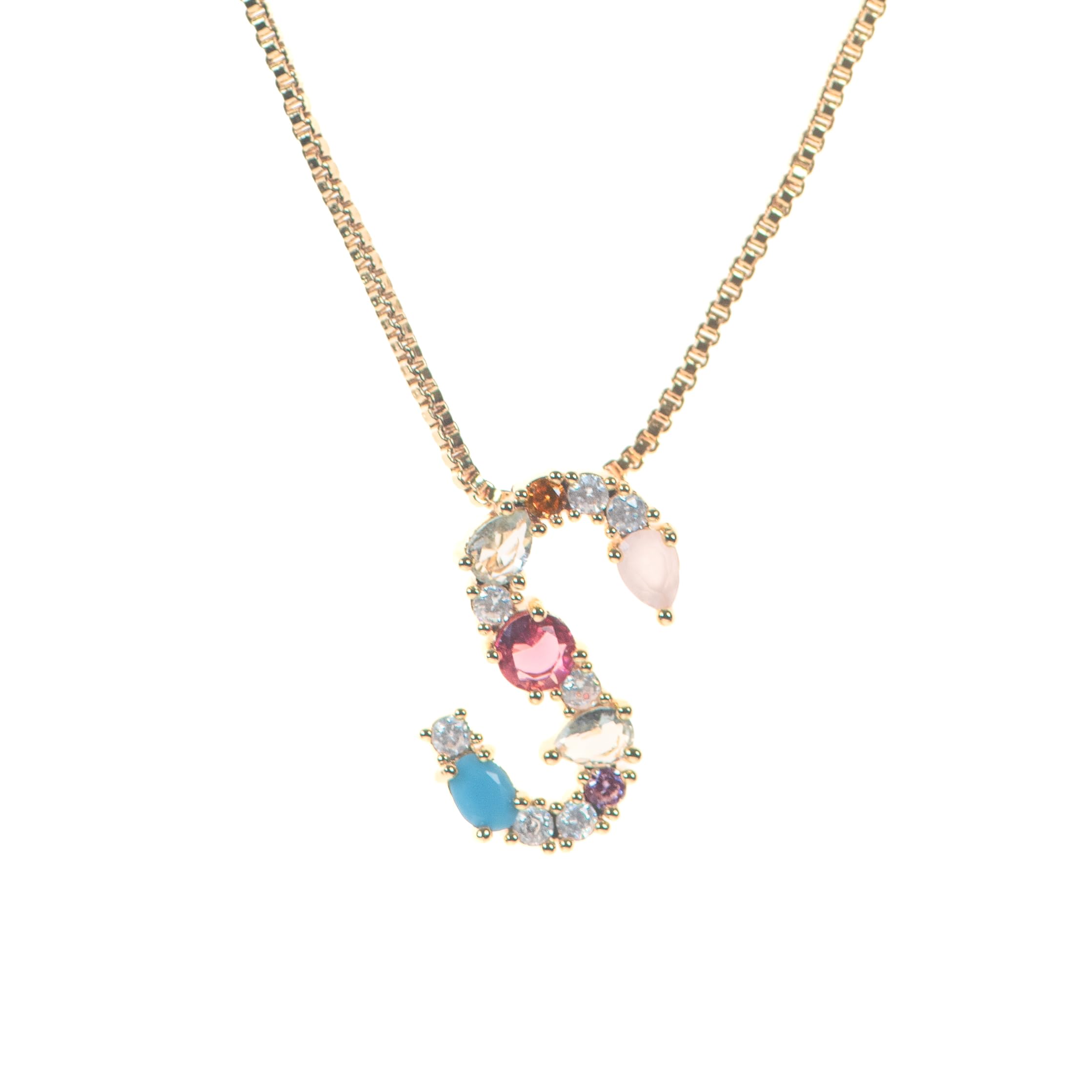 beyaNecklace with Initials – 18K Gold Plated Gold Monogram Necklace – Gold Big Letter Necklace with Cubic Zirconia Stones – Chic Necklaces for Women with Letter