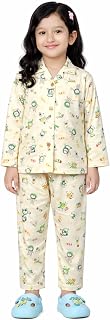 PARILUX Girls Night Suit Pajama Set, Yellow, Long Sleeve, Space Printed Pattern with Cartoon Design Price In India