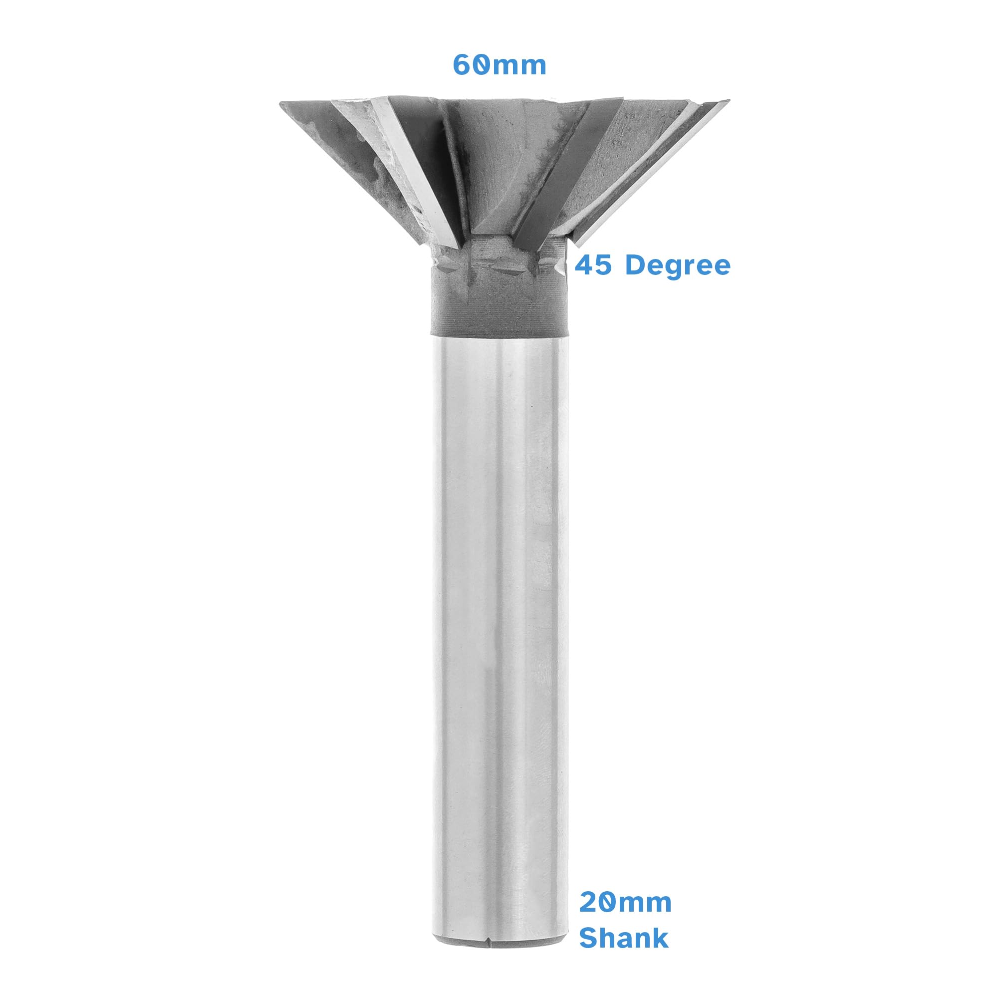 HALLMERS 60mm 45 Degree Carbide Tipped Dovetail Milling Cutter – 20mm Shank, 4 Flutes - Woodworking Joinery Groove Router Bit