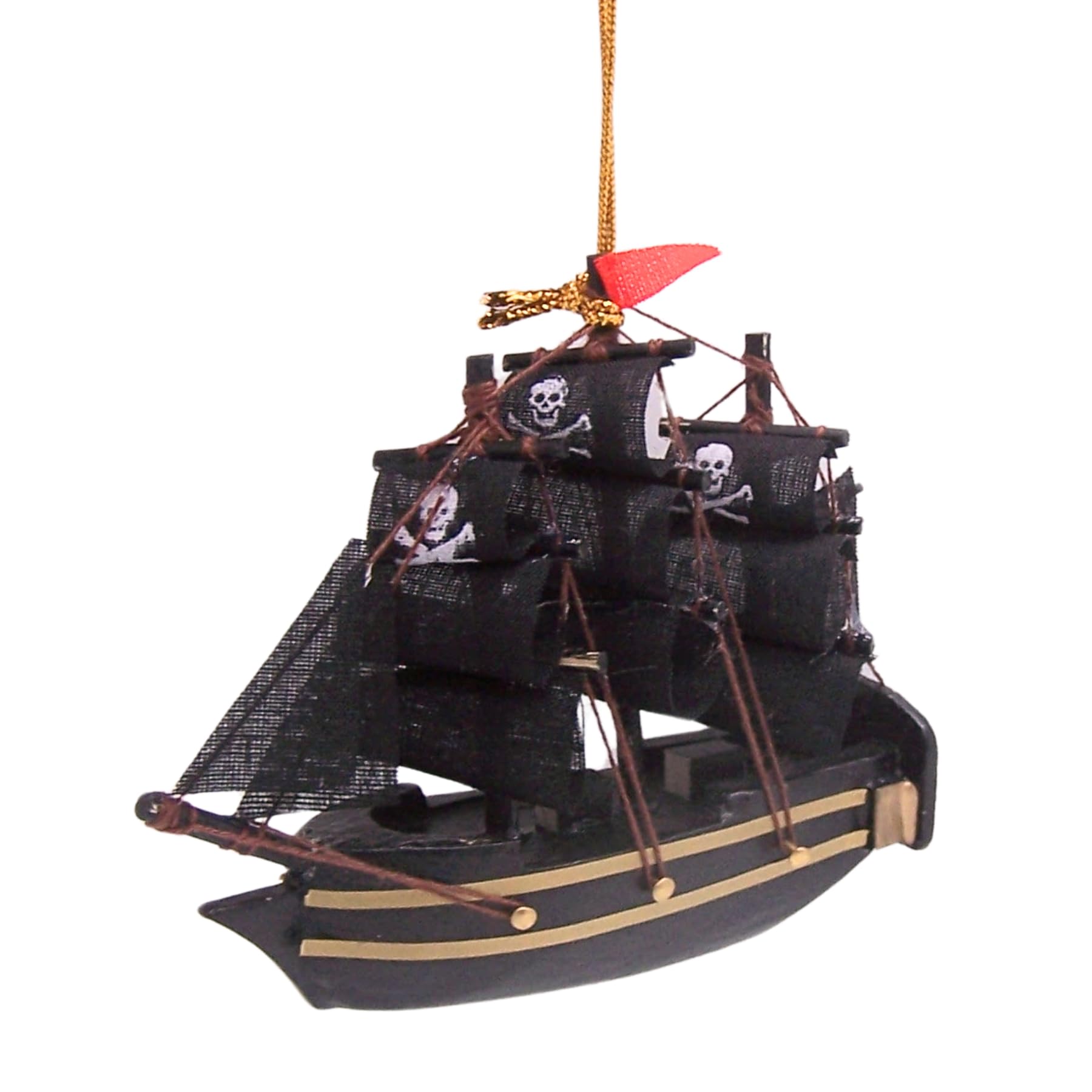 Three-Masted Wooden Pirate Ship Christmas Ornament, Holiday Décor, Nautical Tree Decoration, 4 Inches