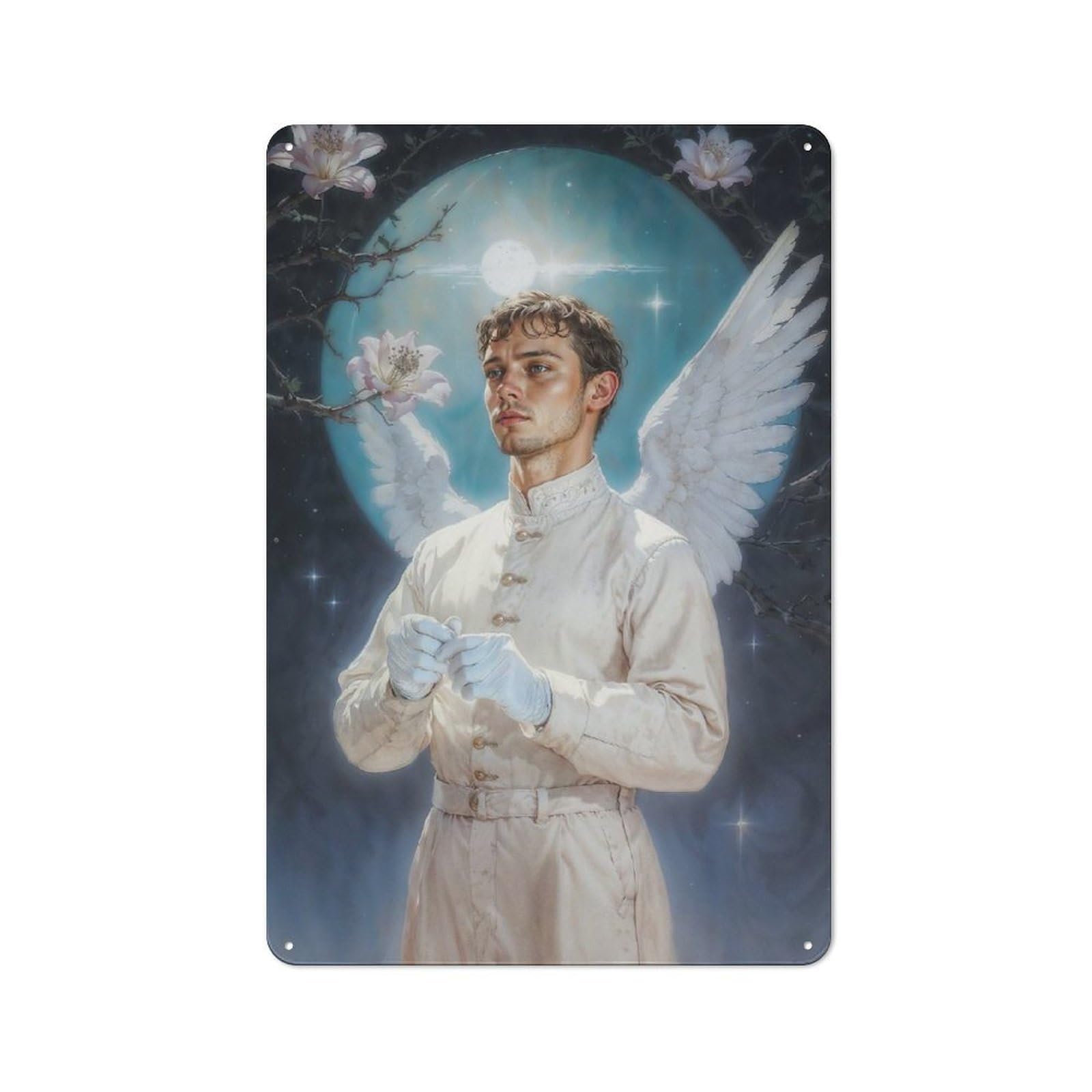 Junmoney Archangel Gabriel In Moonlight Cottage Style Metal Wall Decor 30X20cm, Tin Wall Plaque For Kitchen, Cottage, Porch Or Garden Room