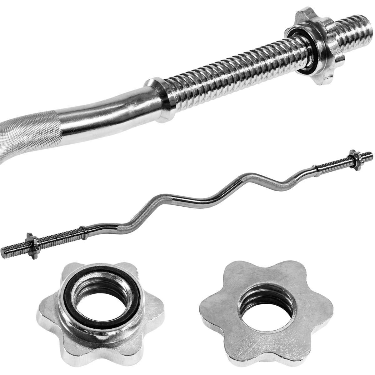 MOVIT SZ Barre curl Professionnelle en Forme de, 30mm STANDARDNORM, Choix: 120cm (7kg) ou 130cm (8kg), chromée ou Noire, Fermeture étoile ou Fermeture Ressort, Barre curl d'haltère