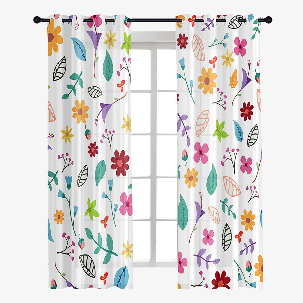 Hiseng Cortinas Salon Modernas 2 Piezas, Cortina Translucidas Estampado Floral 3D con Ojales, Visillos Cortos para Dormitorio Cocina Ventanas Comedor Habitacion (55x95cm,Gloria de la mañana)