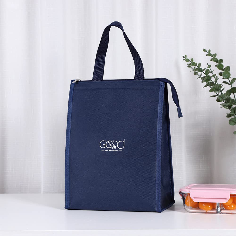 Borsa Termica Pranzo Riutilizzabile Pieghevole, Tre Strati Tessuto Spesso, per Lavoro Scuola Picnic, Navy Blue