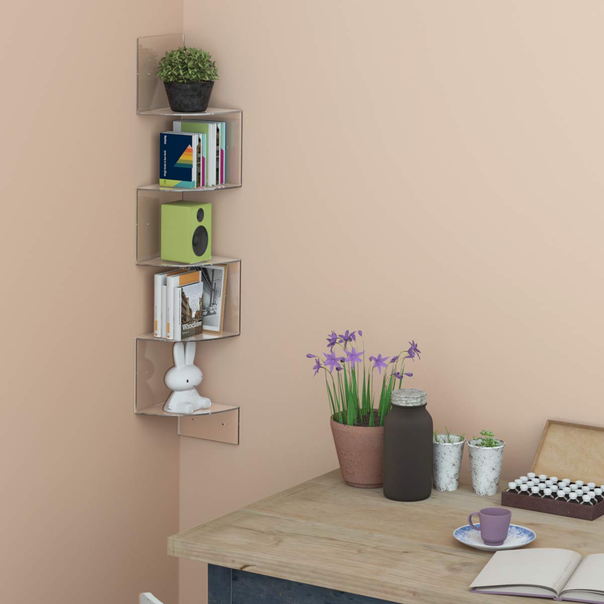 HIIMIEI Corner Shelf, Acrylic 5 Tier Corner Floating Shelf Wall Mount