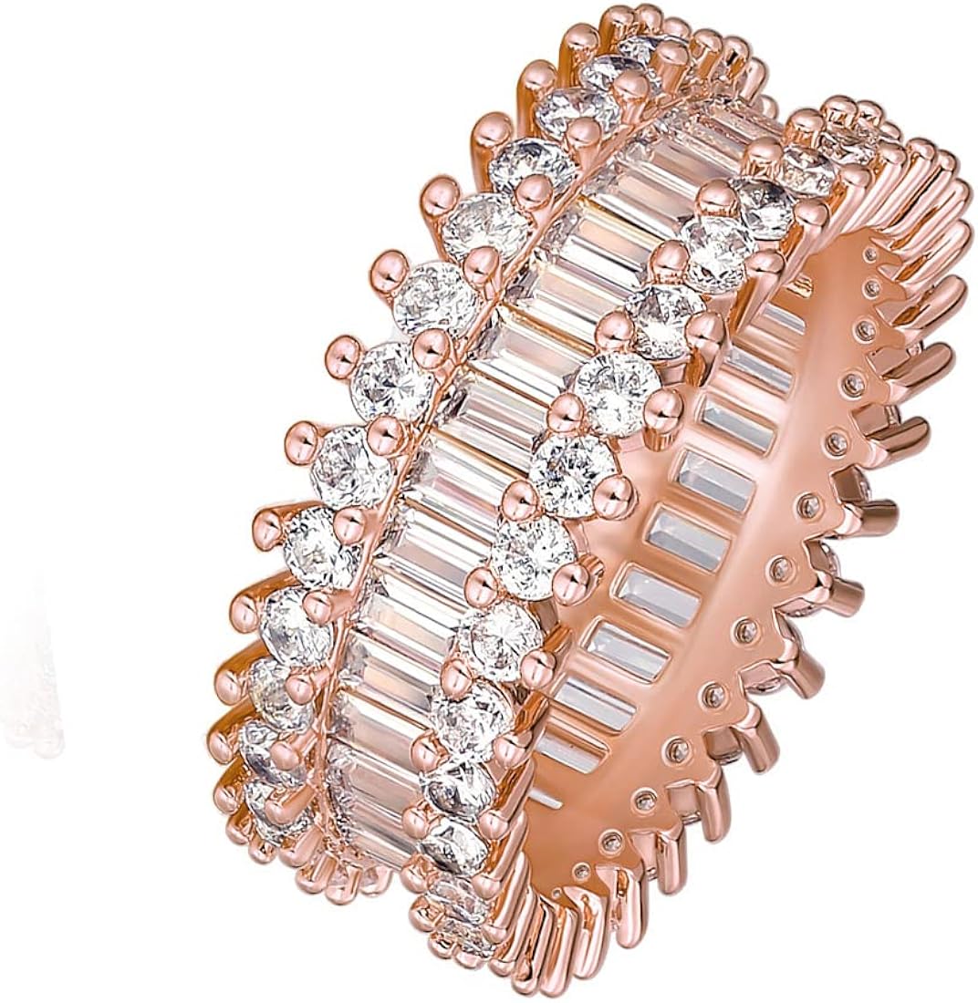 VOLUKA Halo CZ Wide Band Eternity Rings Cubic Zirconia 18K Gold Plated for Women Men