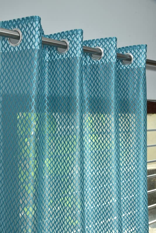 Image of Exporthub Set of 2 Piece Fancy Sparkling Zig Zag Design Aqua Blue Color Heavy Quality Sheer Strip Semi-Transparent Net Curtains - Window - 5 feet Long Living Room and Bedroom (EHSPR269 54)
