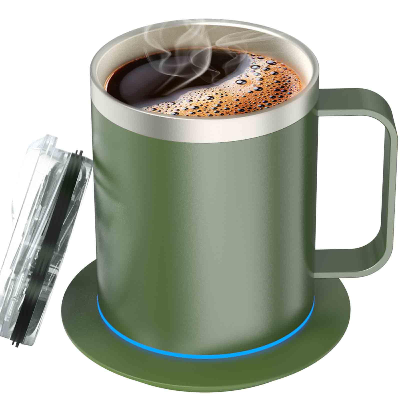 Zhenglu Coffee Warmer With Self Heating Mug Set - 12oz USB Beverage Warmer, Powered by DC 5V, 10W - Coffee Gifts (Army Green)