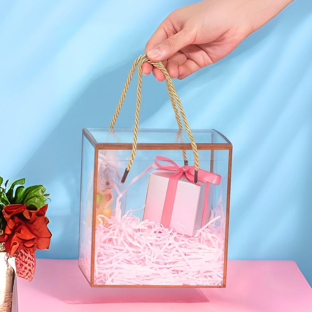 SATYAM KRAFT 6 Pcs Transparent Gift Goodie Boxes Packaging Hamper Boxes for Wedding Return Gifts Valentine Gifting item for Him Her, Birthday Celebration, Engagement, Anniversary (Golden, 25 cm)