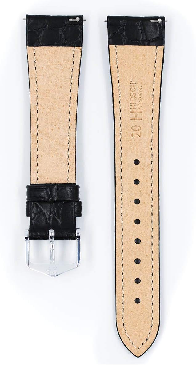 Hirsch Aristocrat Calf Leather Watch Strap - Exotic Crocodile Embossing - 16mm, 18mm, 19mm, 20mm, 22mm - Length - Attachment Width/Buckle Width - Quick Release Watch Band