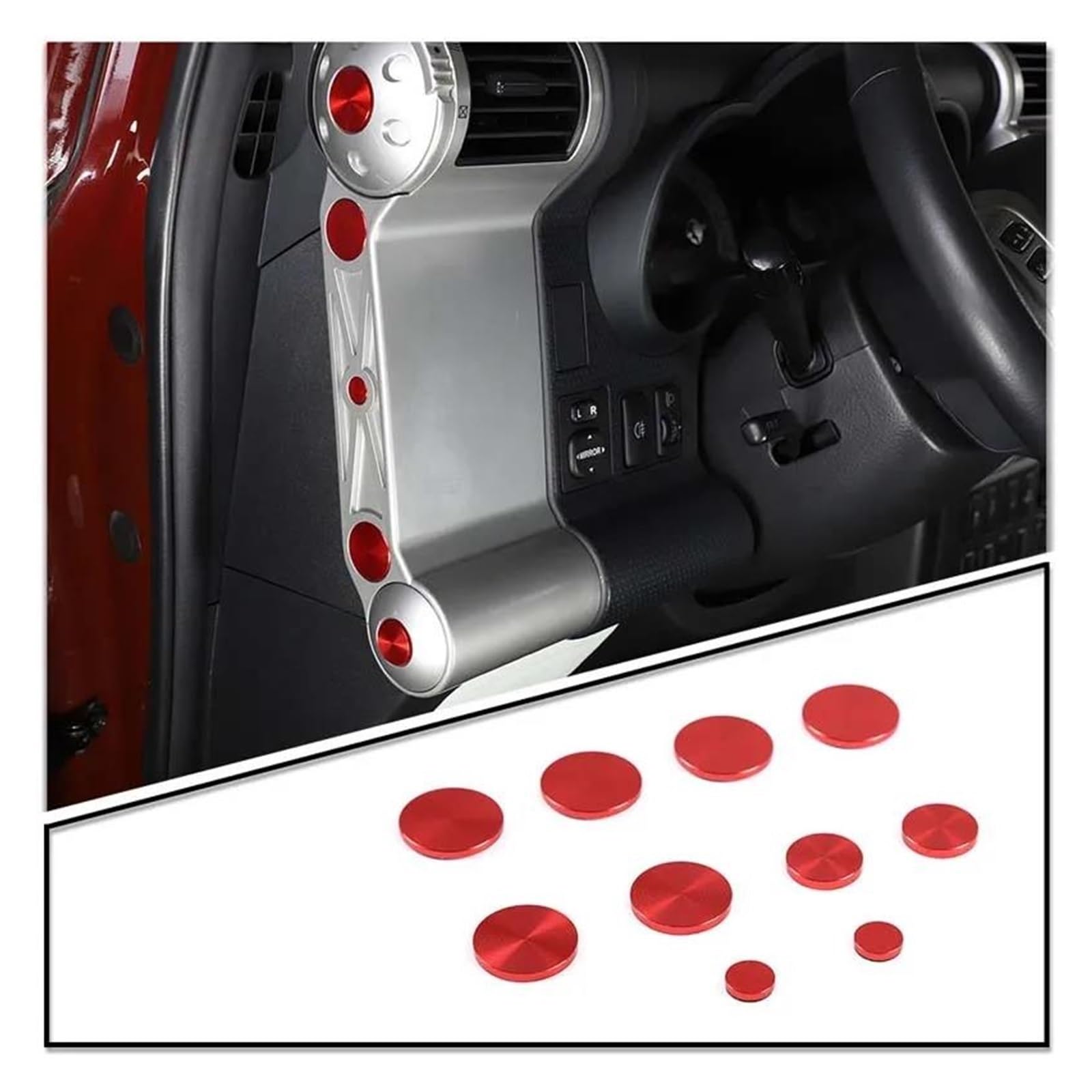 Rivestimento interno della consolle centrale Per FJ per Cruiser 2007-2021 Adesivi per coperture di protezione delle viti del cruscotto della portiera per dell'auto(Rosso)