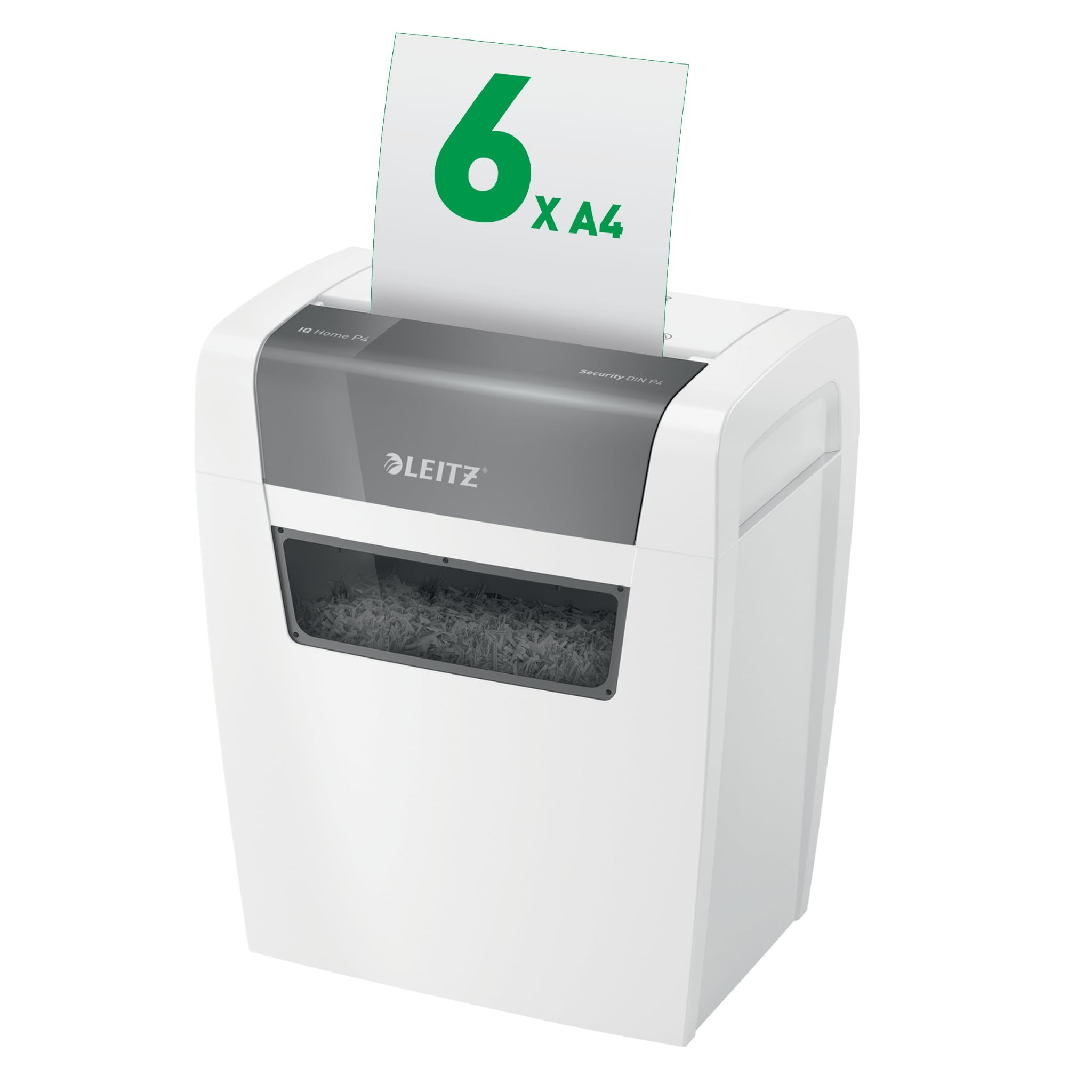 Leitz IQ Document Shredder, 7–6 Sheets (70–80 g/m²), Cross-Cut Shredder, Security Level P4, 15L Bin Container (125 A4 Sheets), Quiet & Compact for Personal/Home Office, White, 8034
