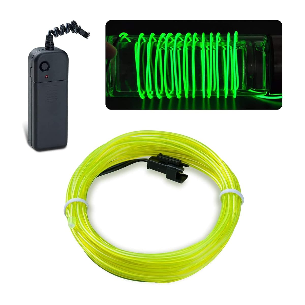 lychee 9ft EL Wire - Green Electroluminescent Light with Battery Pack for