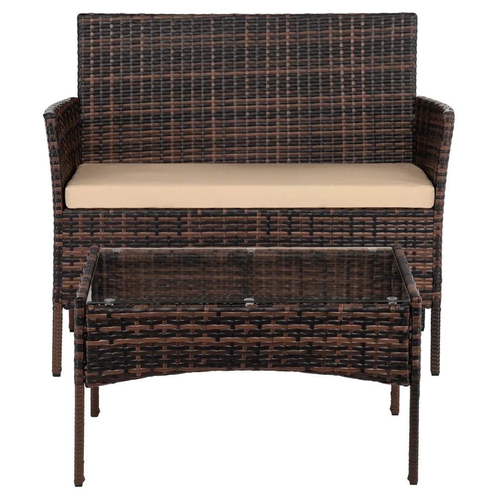 Alightup Ensemble Salon de Jardin Exterieur en Resine 4 Meubles Résine Tressée Ensemble Table et Chaises Coussins d´Assise Amovibles Canapé 1 Table en Verre Trempé Gain de Place
