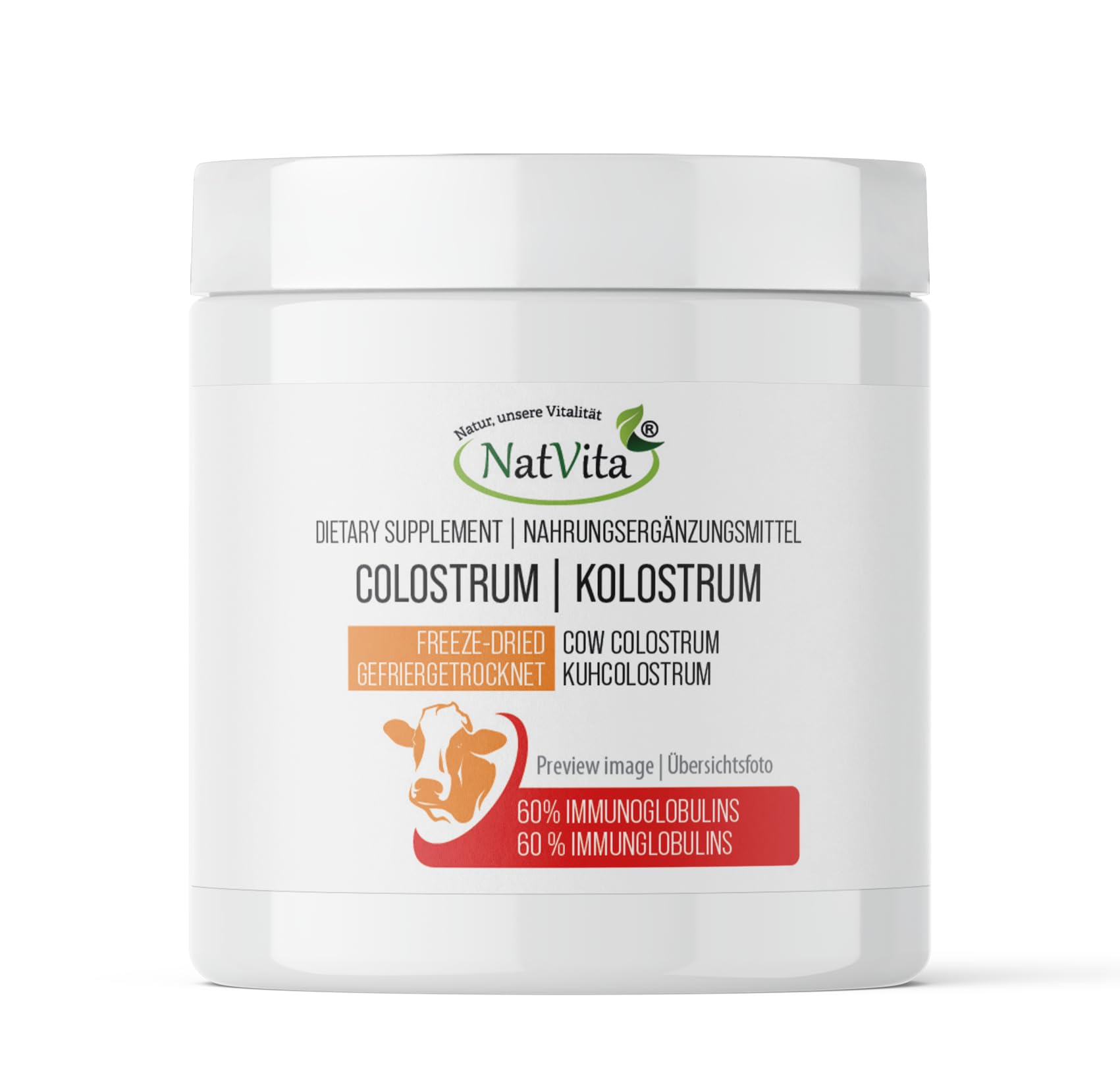 Colostrum Pulver 2000 mg – 60% IgG, Colostrum Bovinum Hochdosiert mit IgG, Lactoferrin und PRP, Nahrungsergänzungsmittel 100g