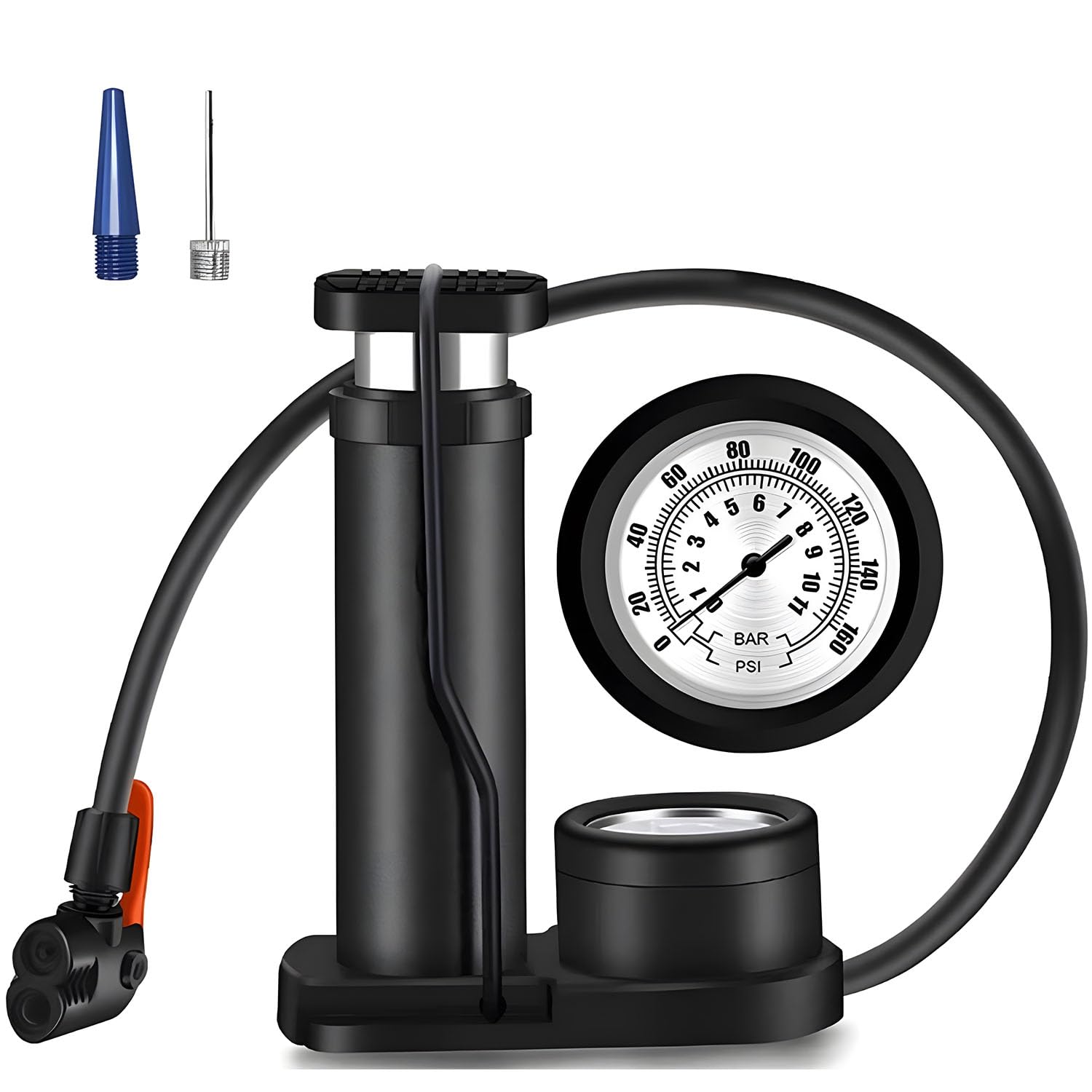 X springMini Bike Pump, Portable Bike Floor Pump with Pressure Gauge, Small and Portable Bike Tyre Pump with Ball Needle, Lightweight Tire Pump for Bicycles, Balls and Other Inflatables Devices