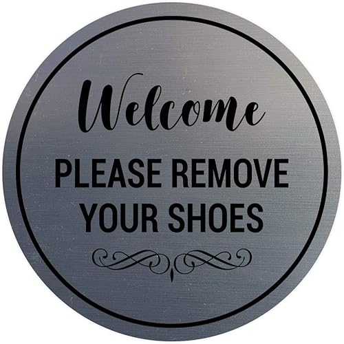 Miniatura 7 de Signs ByLITA Circle Welcome Please Remove Your Shoes Sign, Negro  Plateado