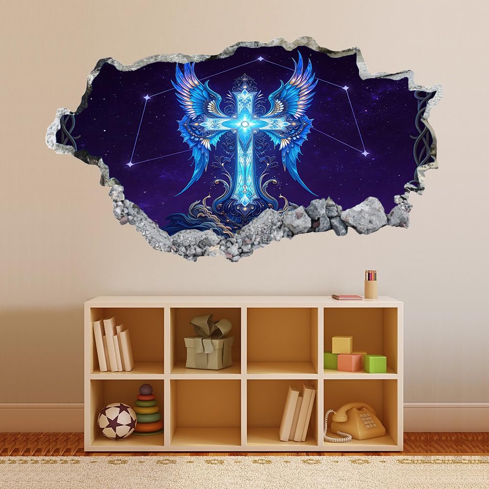 3D Wandtattoo Durchbruch Wanddeko Kreuzflügel Wanddurchbruch sticker Wandbild Wandsticker Weltraum Wohnzimmer Wanddeko Wandaufkleber für Kinderzimmer Mädchen Teenager Zimmer