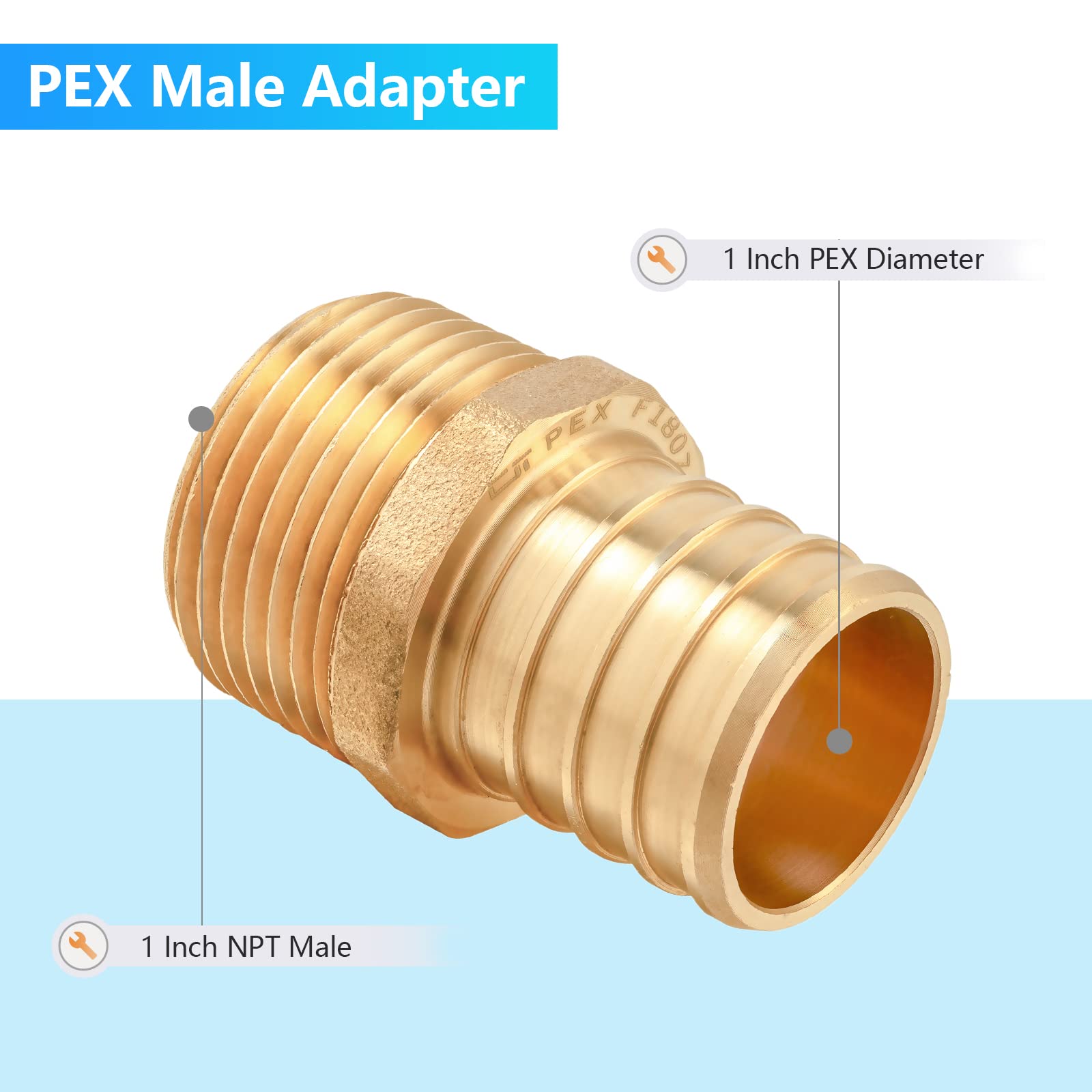 Złączki PEX, Pex 2,5 cm x 2,5 cm adapter z gwintem męskim NPT, ASTM F1807 mosiężne adaptery zaciskowe Pex do rur PEX w pracach hydraulicznych