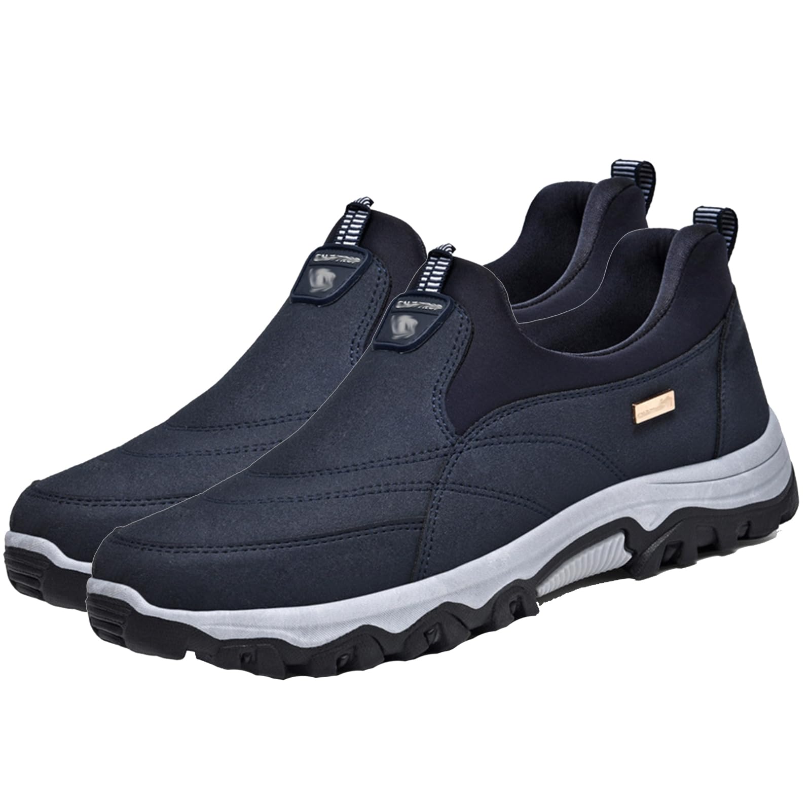 Zapatos Diabéticos para Hombre Extra Anchas Mocasines sin Cordones para Hombre Cuero de Gamuza Zapatillas Antideslizantes para Pies Hinchados Especiales,Azul,42 EU
