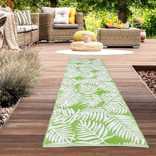 Tapis terrasse grand format design palmier vert et blanc chic - 2