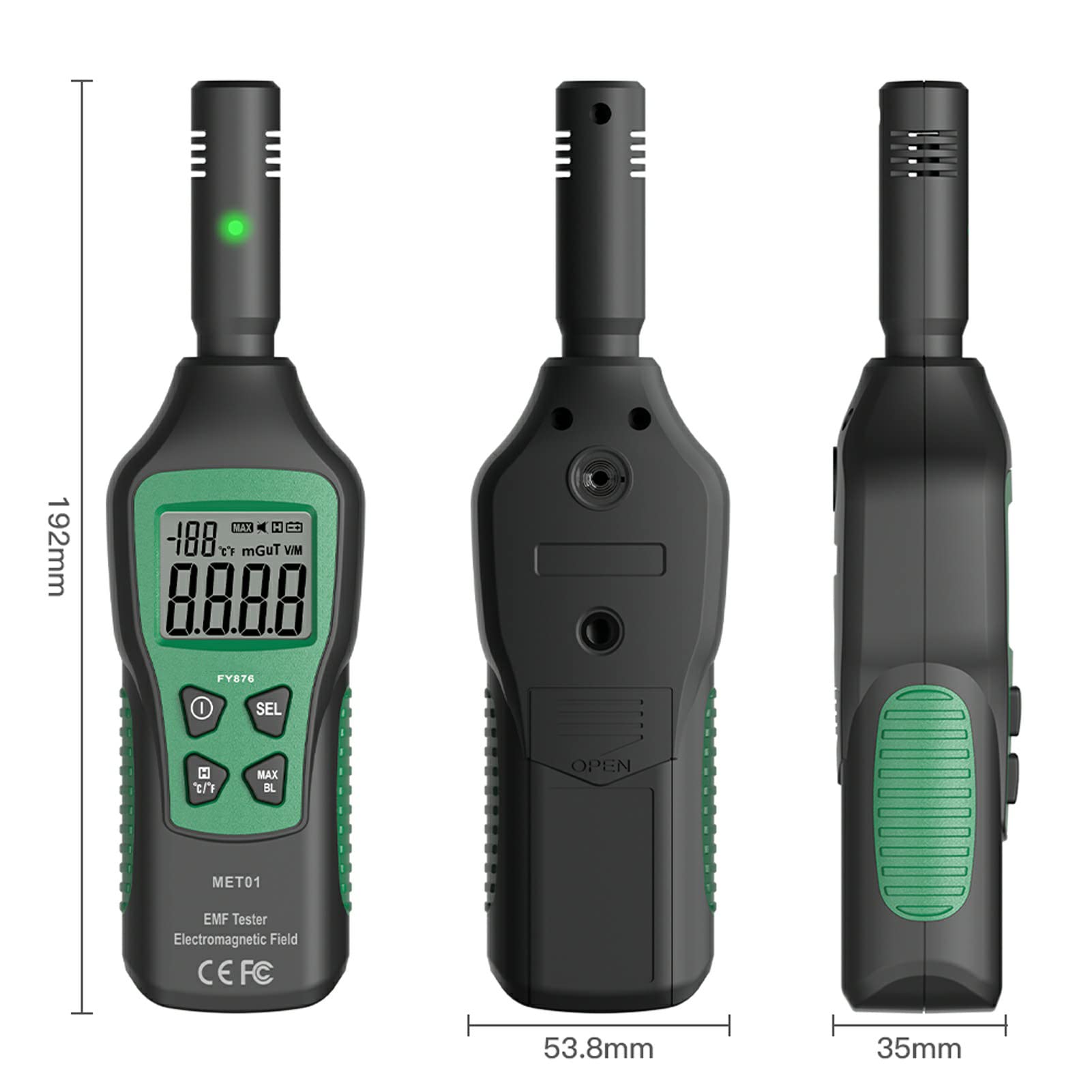 3 in 1 misuratore EMF portatile, rivelatore digitale di radiazione campo elettromagnetico, rivelatore radiazione campo elettromagnetico 5Hz-3500MHz, contatore di dosimetro del rivelatore EMF