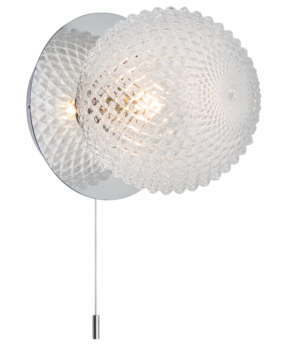 Long Life Lamp Company Chrome Glass Globe Wall Light Frosted Pinecone Sphere Wall Lamp Shade, Pull Cord H3100