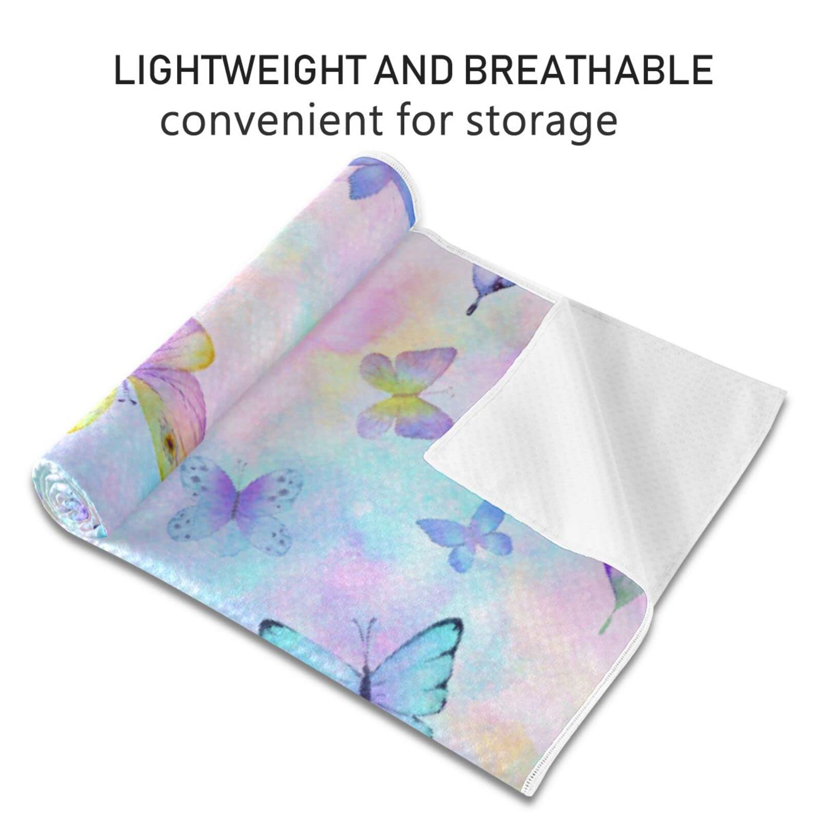 JHKKU Tie Dye Colorful Butterfly Yoga Mat Towel Non Slip Soft Sweat Absorbent Hot Yoga Mat Towel, for Hot Yoga, Pilates and Workout-73 x 27 Inch