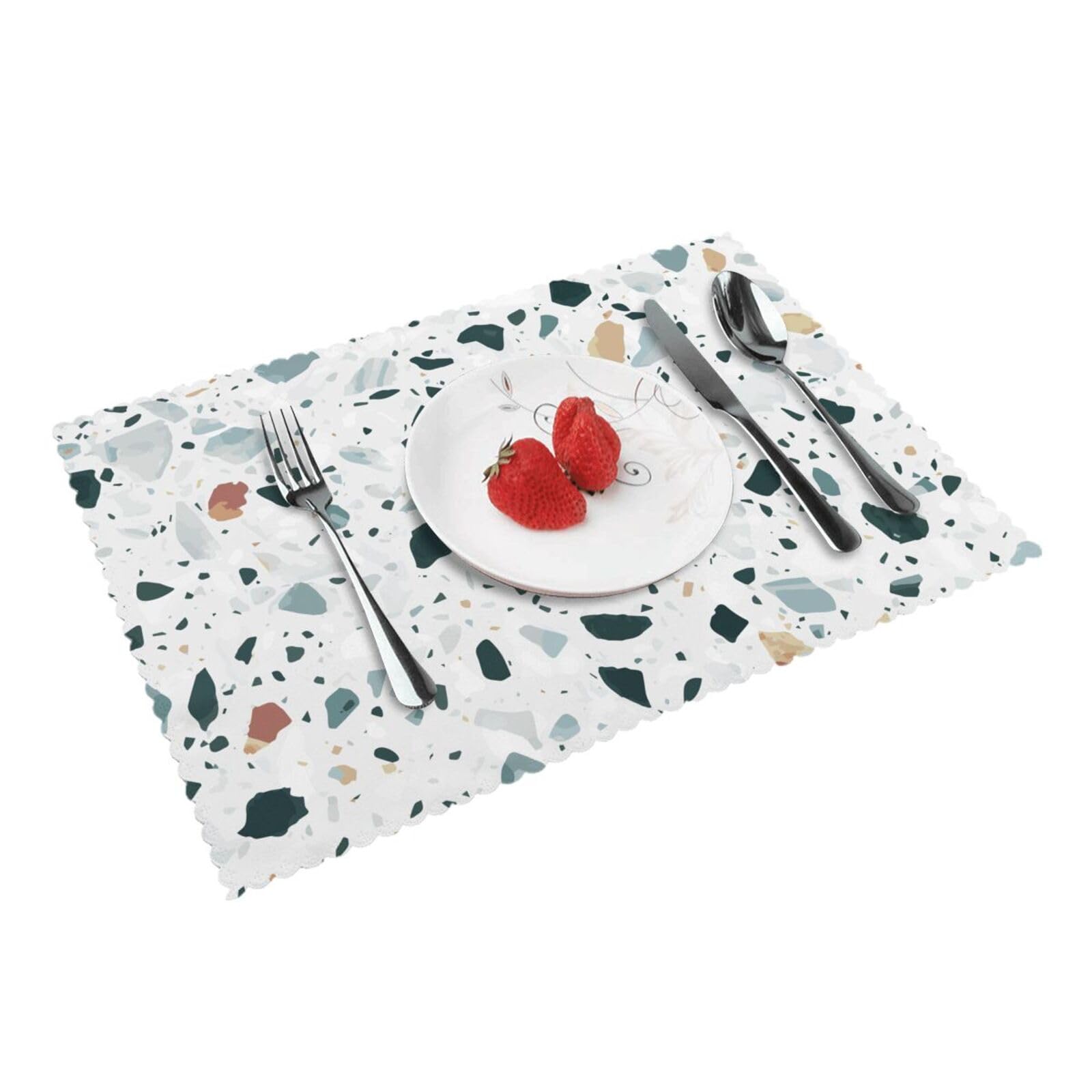 Terrazzo Marble Pastel Printed Placemats Set of 4 PCS Washable Placemat for Kitchen Table Heat-resistant Table Mats 45x30 CM