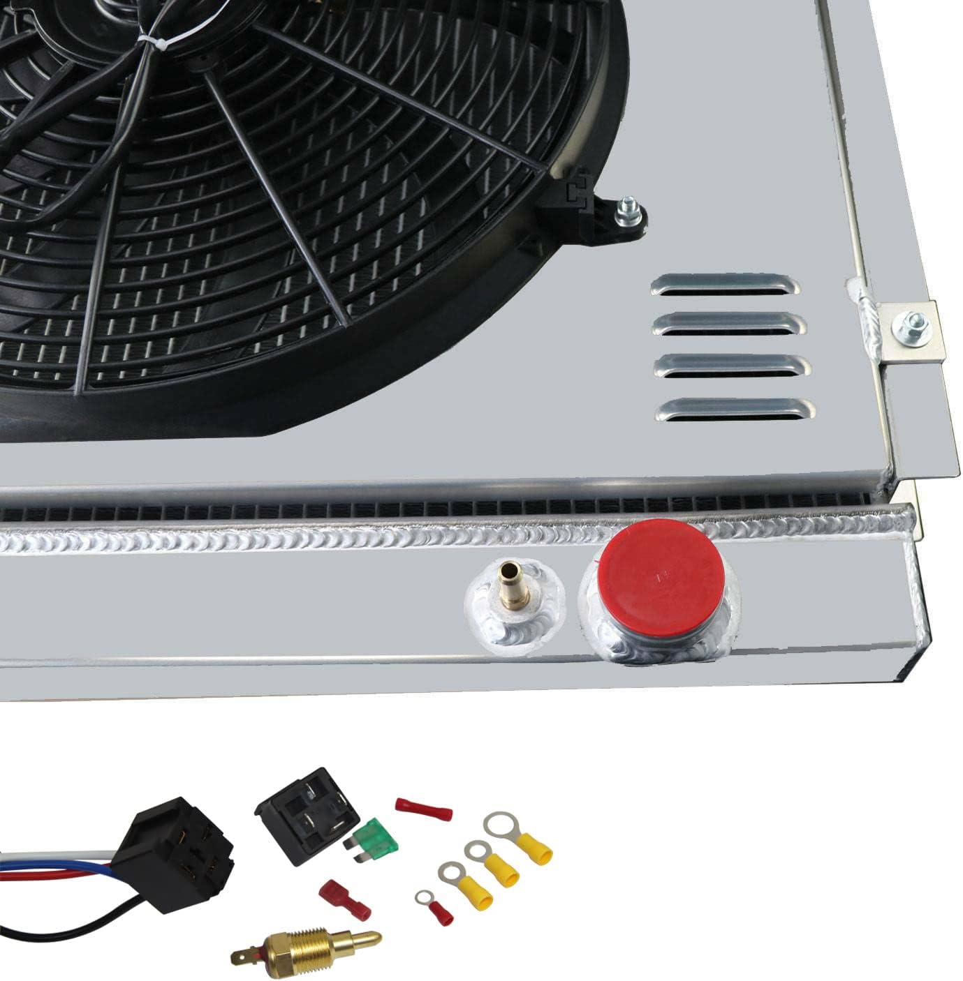3 Row Radiator+Shroud Fan+Relay Compatible with 1979-1993 Dodge D/W 100/150/250/350 Ramcharger 5.2L 5.9L V8