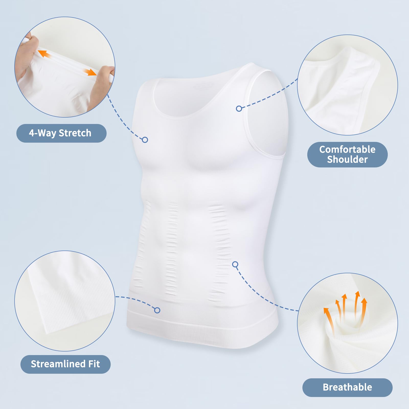 SLIMBELLE Body Shaper Herren Elastische Unterhemd Herren Tight Compression Shirt Taillenformer Figurformend Bauch Weg Shirt Männer