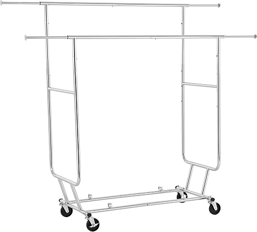 Yaheetech Perchero con ruedas, perchero de doble riel resistente, estante de ropa portátil comercial con ruedas para dormitorio, tienda de ropa,