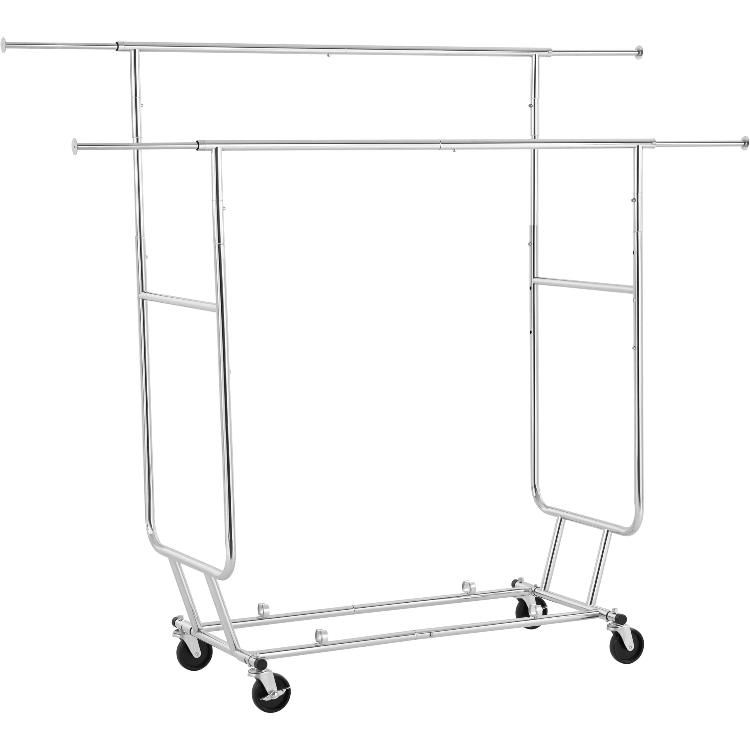 Yaheetech Pole, Double Rail Clothes Rack, Rolling Clothing Rack for Hanging Clothes, Commercial Portable Garment Rack with Wheels for Bedroom, Clothing Store, Sliver