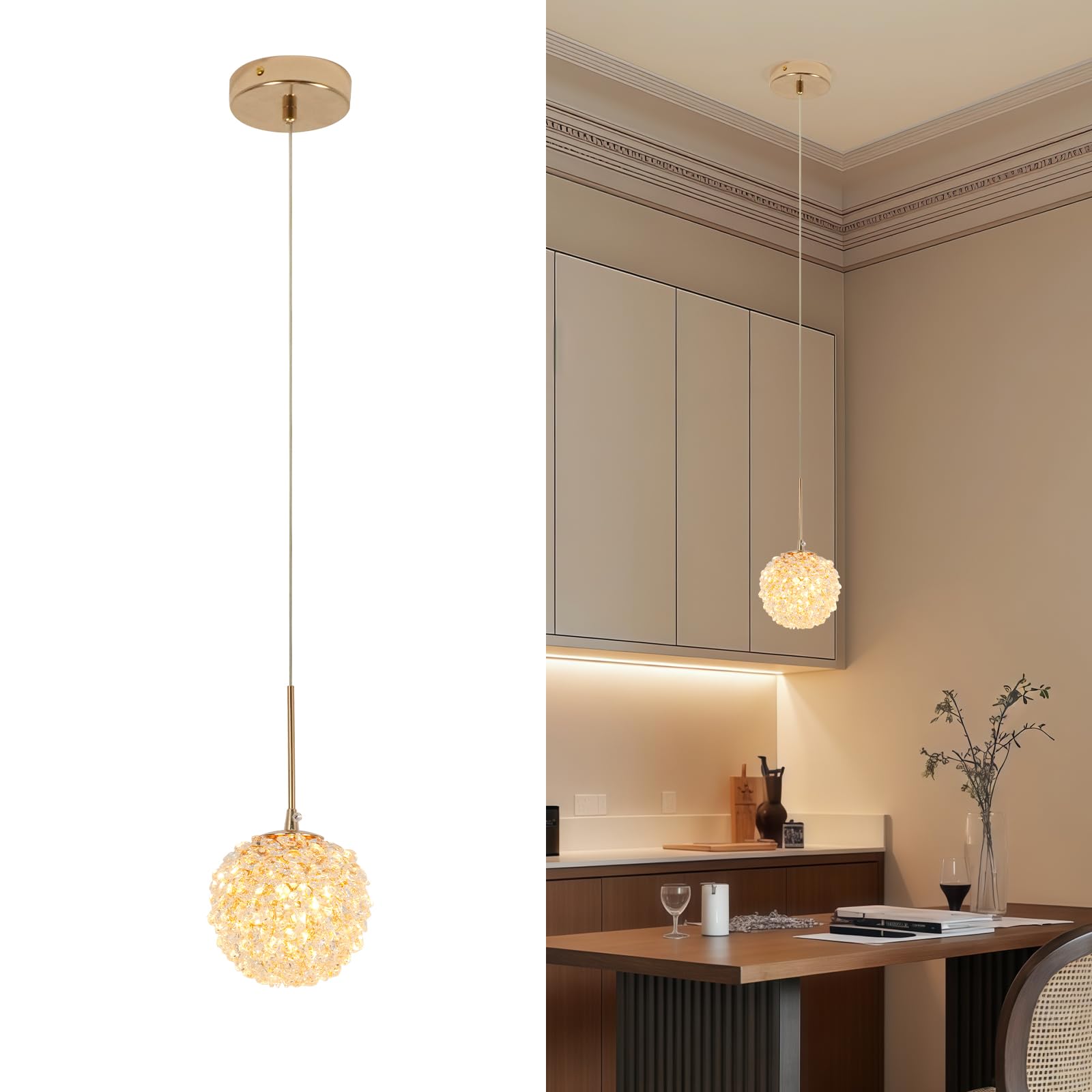 KRIPINC Small Crystal Hanging Light for Living Room Bedroom, Diameter 12cm — image 1