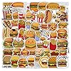50 calcomanías de hamburguesas y papas fritas para niños, decoraciones de fiesta de hamburguesas, deliciosos alimentos de alimentos, calcomanías de vinilo impermeables para botellas de agua, laptop