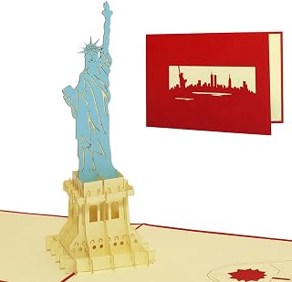 LINPOPUP® Pop-Up Card, Pop Up 3D Card, Greeting Card, Travel Voucher, City Trip New York, Pop Up Map America, Statue of Liberty, N186