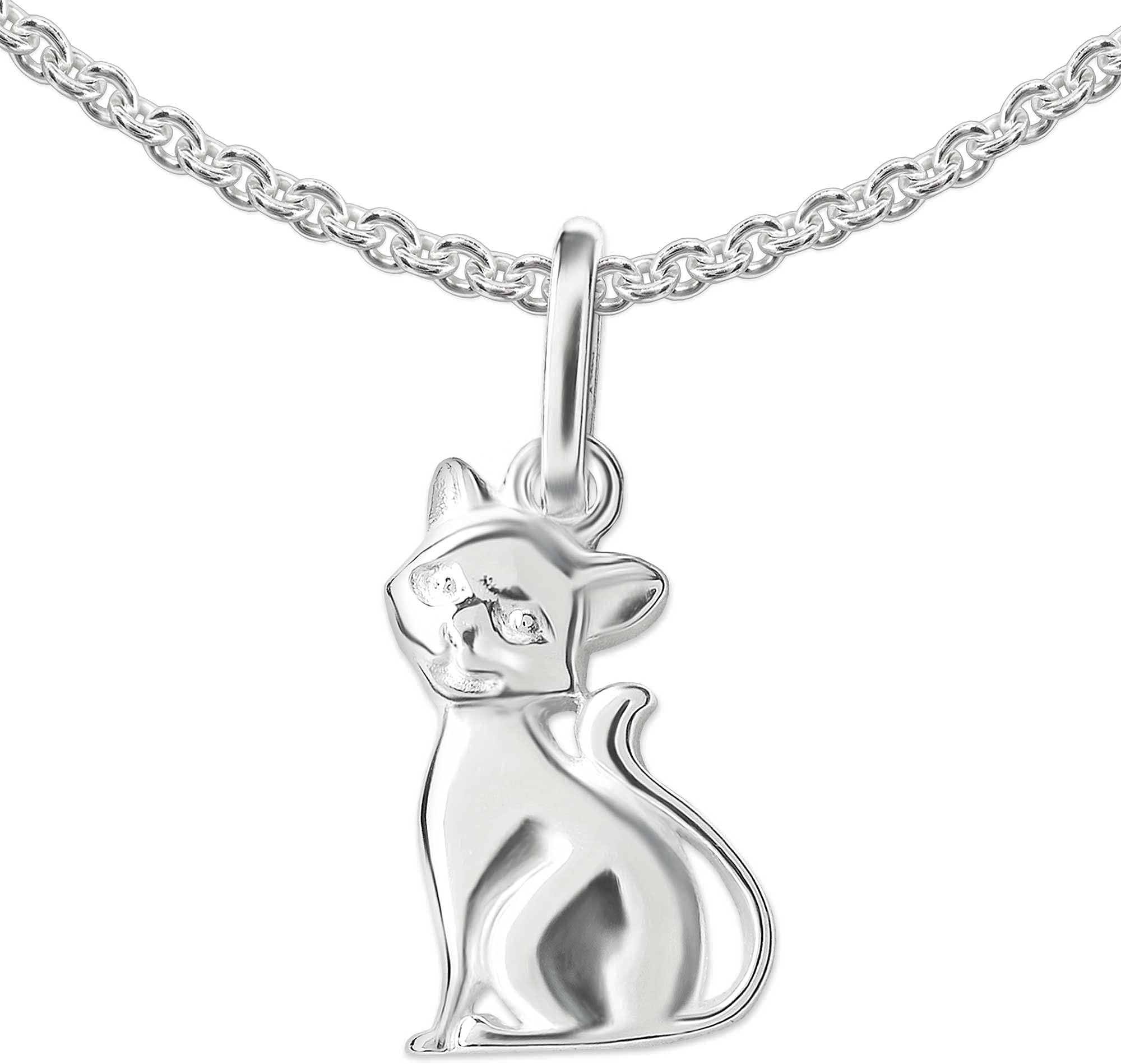 CLEVER SCHMUCKSet Silver Women's Elegant Cat Pendant 23 mm with Bow Tie Plastic Shape Front Matte Back Shiny Pea Chain 45 cm 925 Sterling Silver