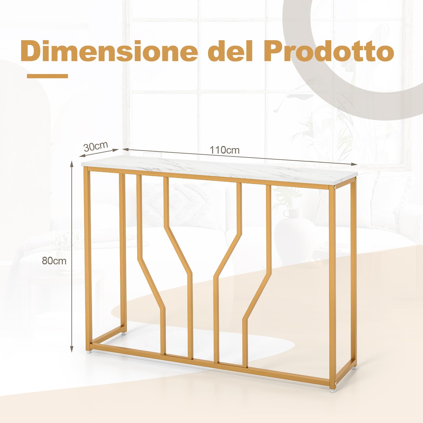 COSTWAY Tavolo Consolle 110cm, Tavolo da Ingresso con Piano Effetto Marmo, Struttura in Metallo, per Soggiorno, Corridoio, Ingresso