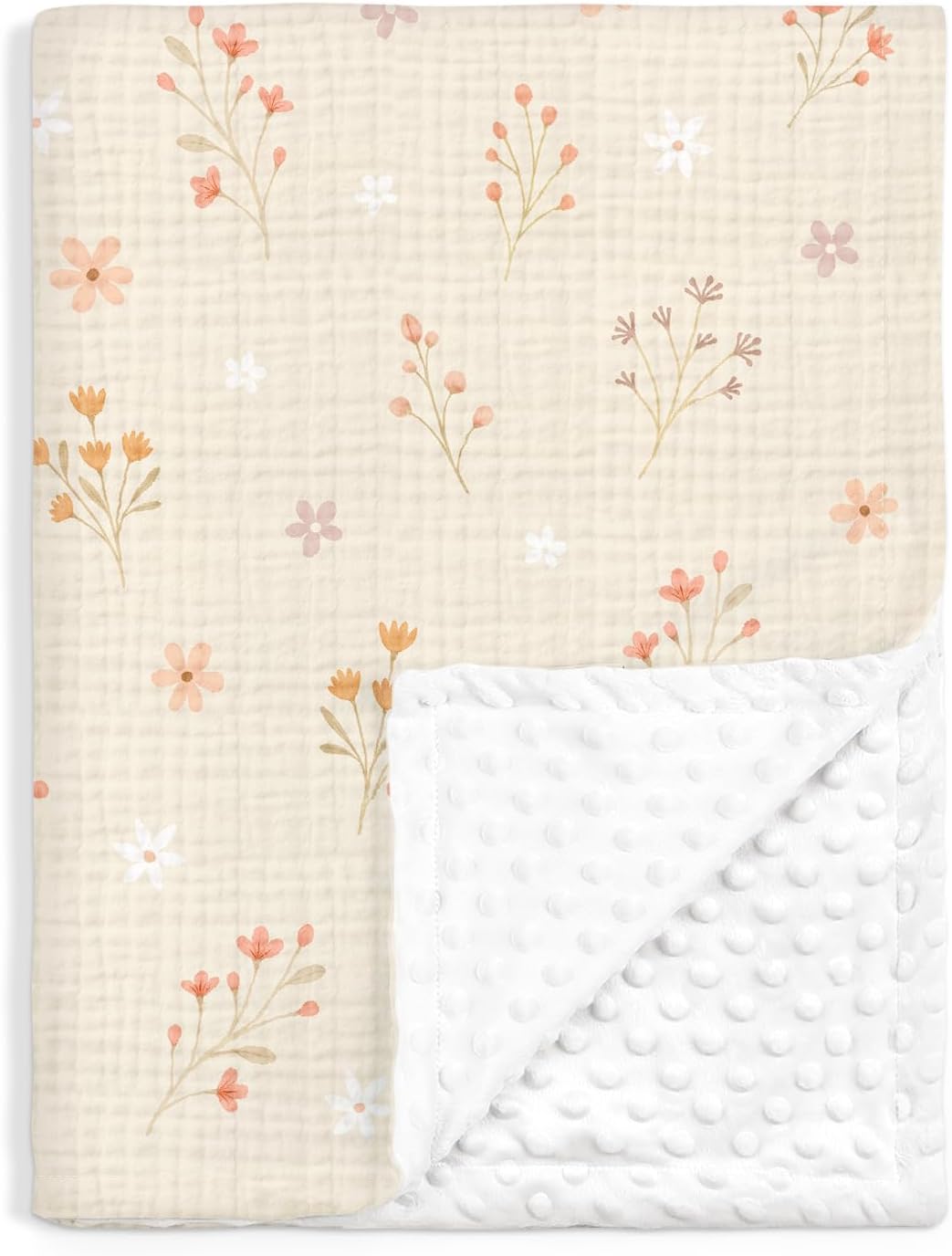 Floral Baby Blankets for Girls, Soft Nursery Minky Blankets with Muslin and Dotted Fleece Back 30×40 inches, Receiving Bed Quilt for Newborn, Infants, Toddlers