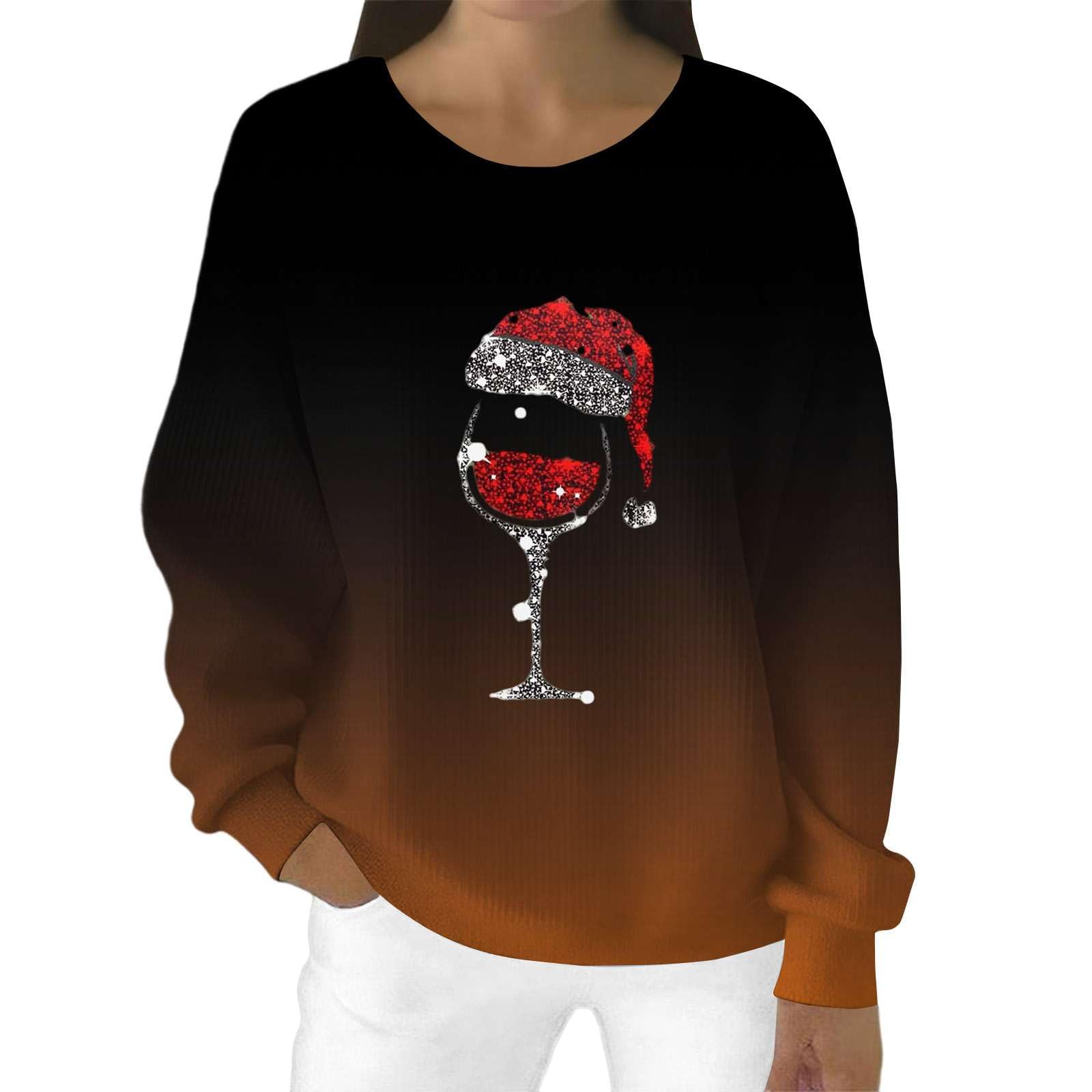 GDSAFS Womens Christmas Top Funny Plus Size Sweater Pullover Long Sleeve Holiday Essential Slouchy Sweatshirt