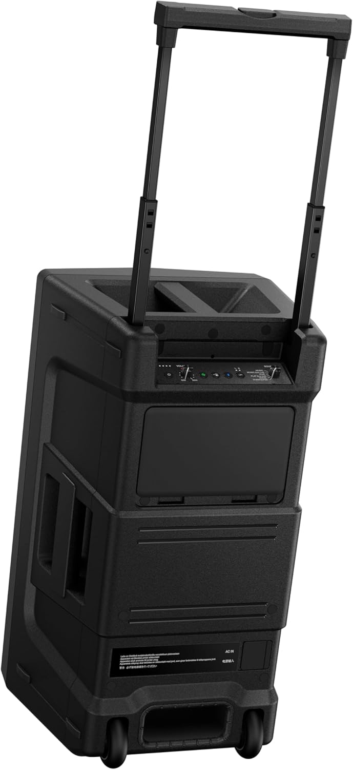 AlphaTheta Wave-Eight speaker with water splashing on it, demonstrating waterproof feature