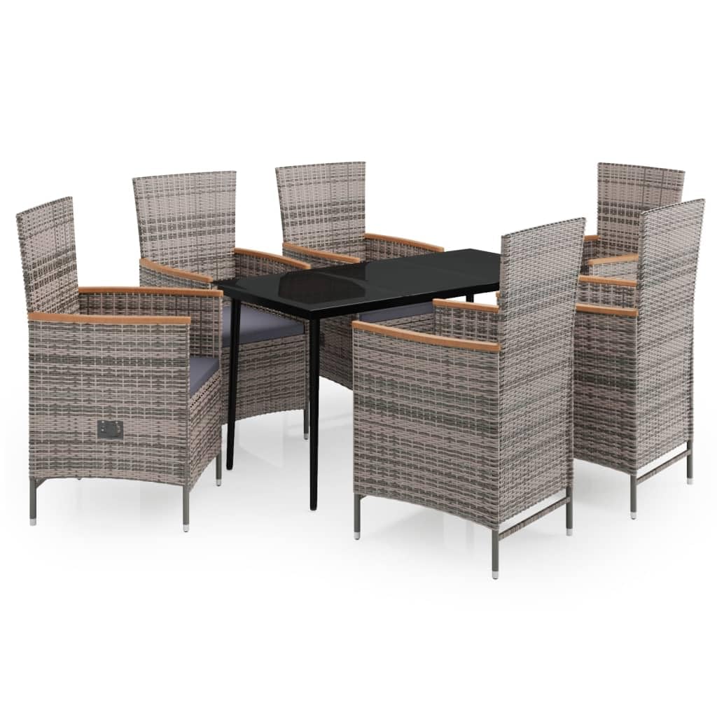 Juego de muebles de jardín con cojines grises, mesa de comedor para exteriores para patio y jardín, juego de muebles de jardín con cojines de fácil cuidado y sillas ajustables