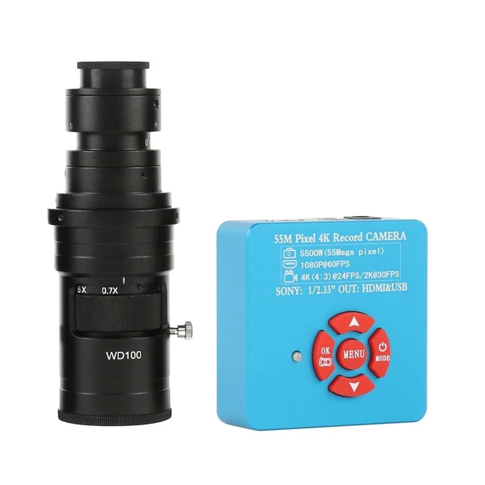 Cámara de microscopio Industrial con Video HDMI, USB, 4K, 2K, 55 MP, Condensador de teléfono, BGA, CPU, SMD, Chip, Soldadura, reparación, microscopio de Video(with 200x Lens)